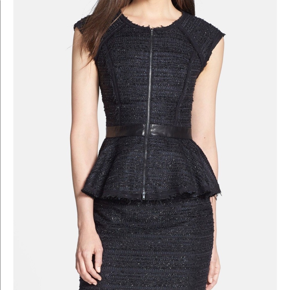 NWOT Milly Tweed & Leather Peplum Top